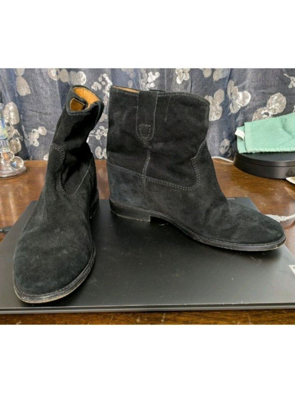 Isabel Marant Crisi Suede Ankle Boot Womens EU 37 US 6.5 Black With Inside Lift
